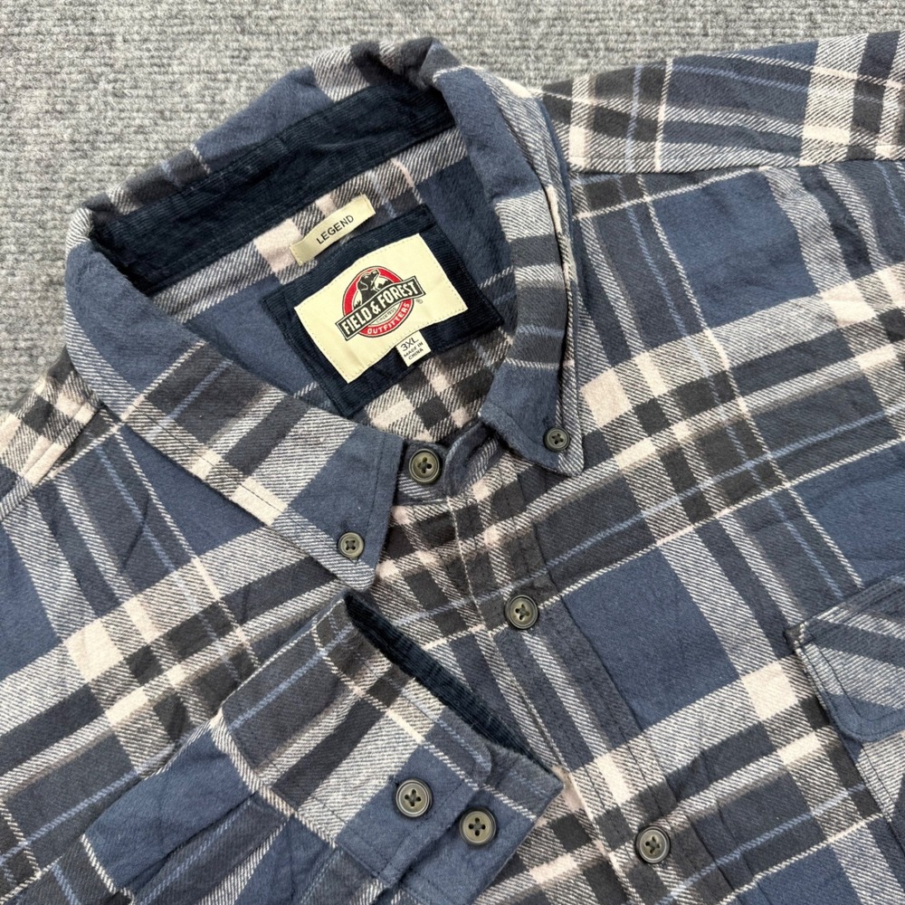 Field & Forest Flannel Shirt 3XL Blue Plaid Cotton Button Down Men's‎